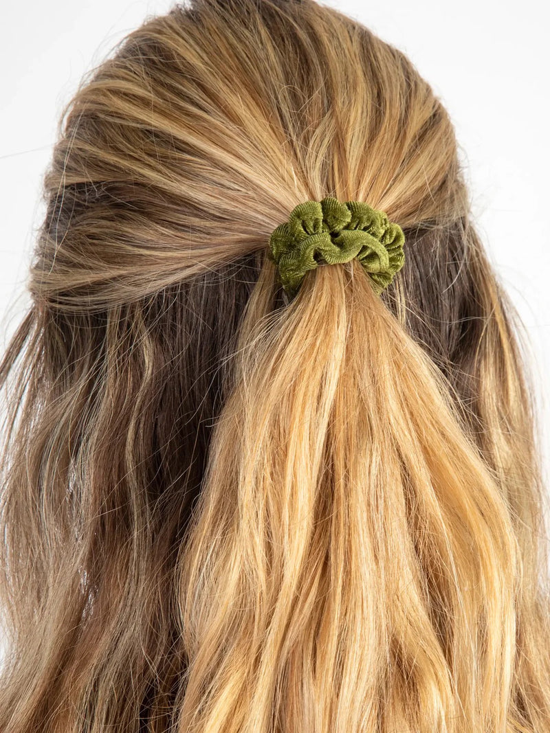 Natural Life® Print and Velvet Scrunchies, Set of 5 - Olive