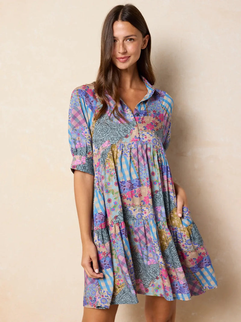 Natural Life Becca Dress - Gingham Floral Patchwork