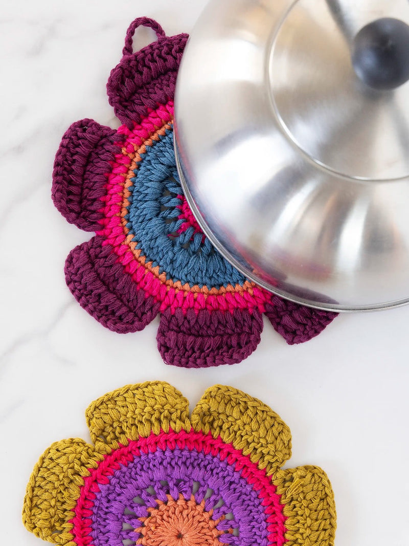 Natural Life Daisy Crochet Dishcloths, Set of 2 - Rainbow