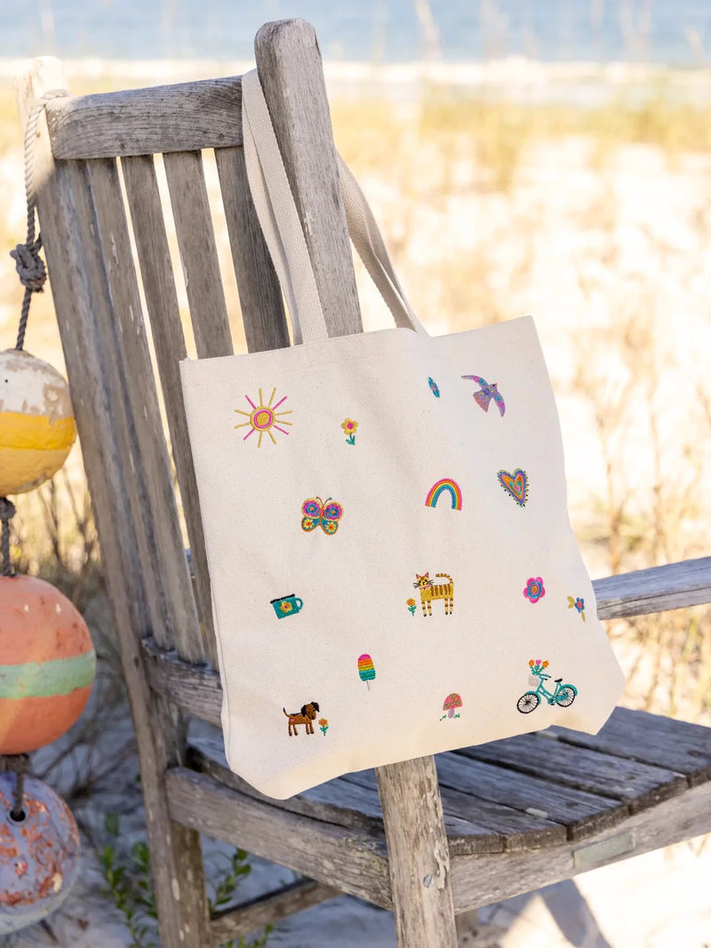Natural Life Embroidered Canvas Tote Bag - Fave Little Things
