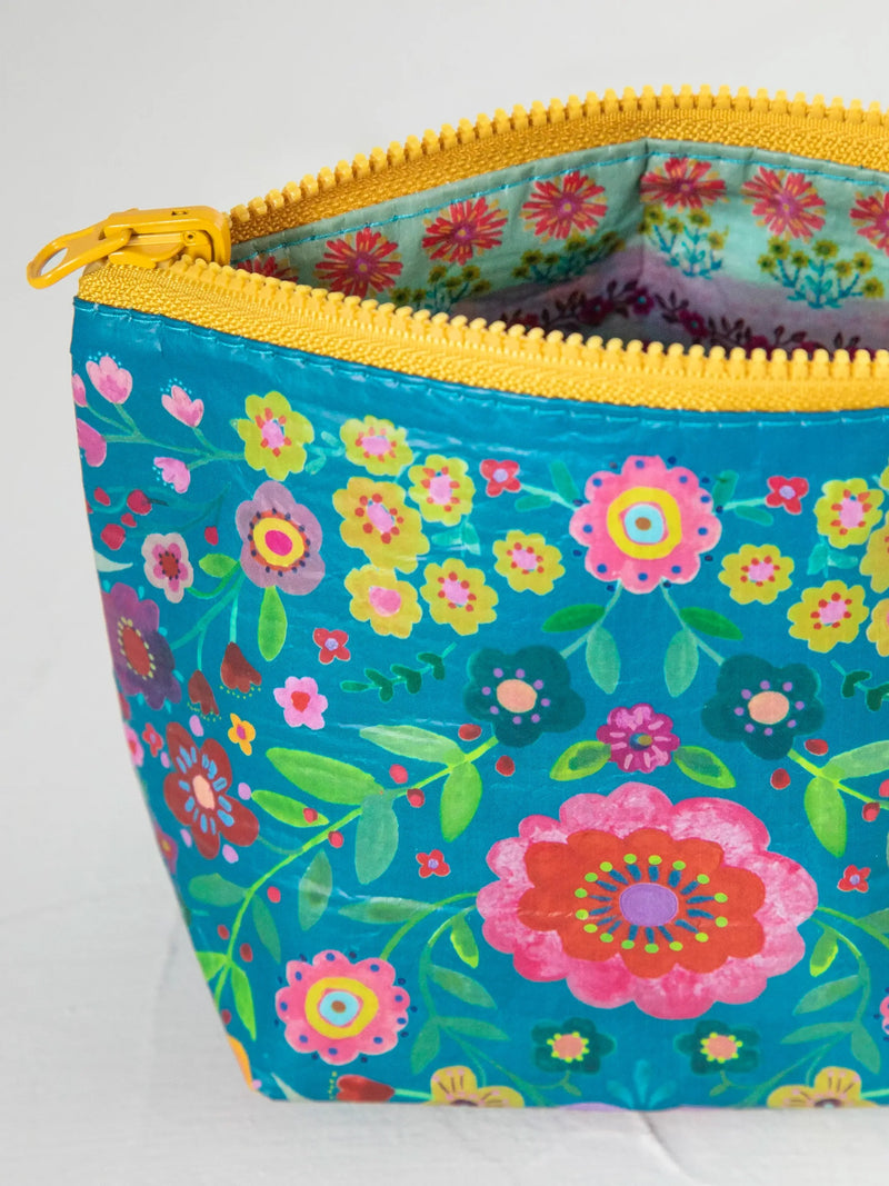 Natural Life® Small Recycled Zipper Pouch - Turquoise Folk Flower