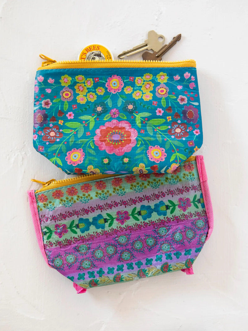 Natural Life® Small Recycled Zipper Pouch - Turquoise Folk Flower