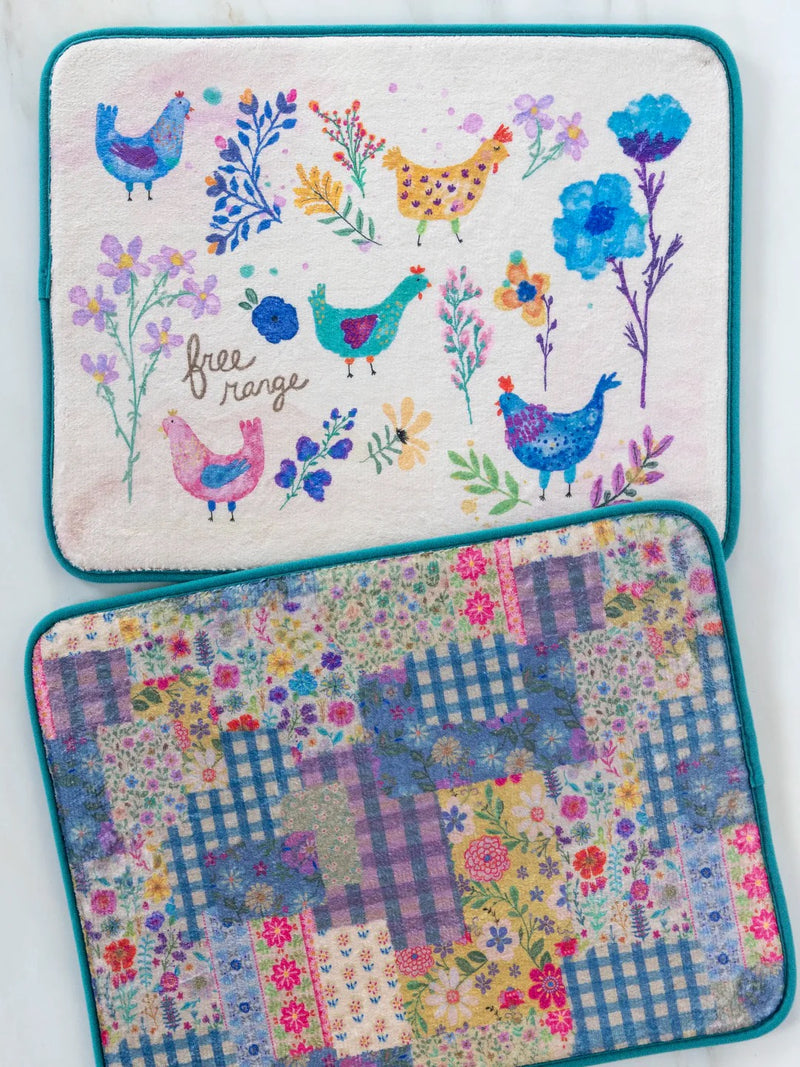 Natural Life Reversible Dish Drying Mat - Chickens