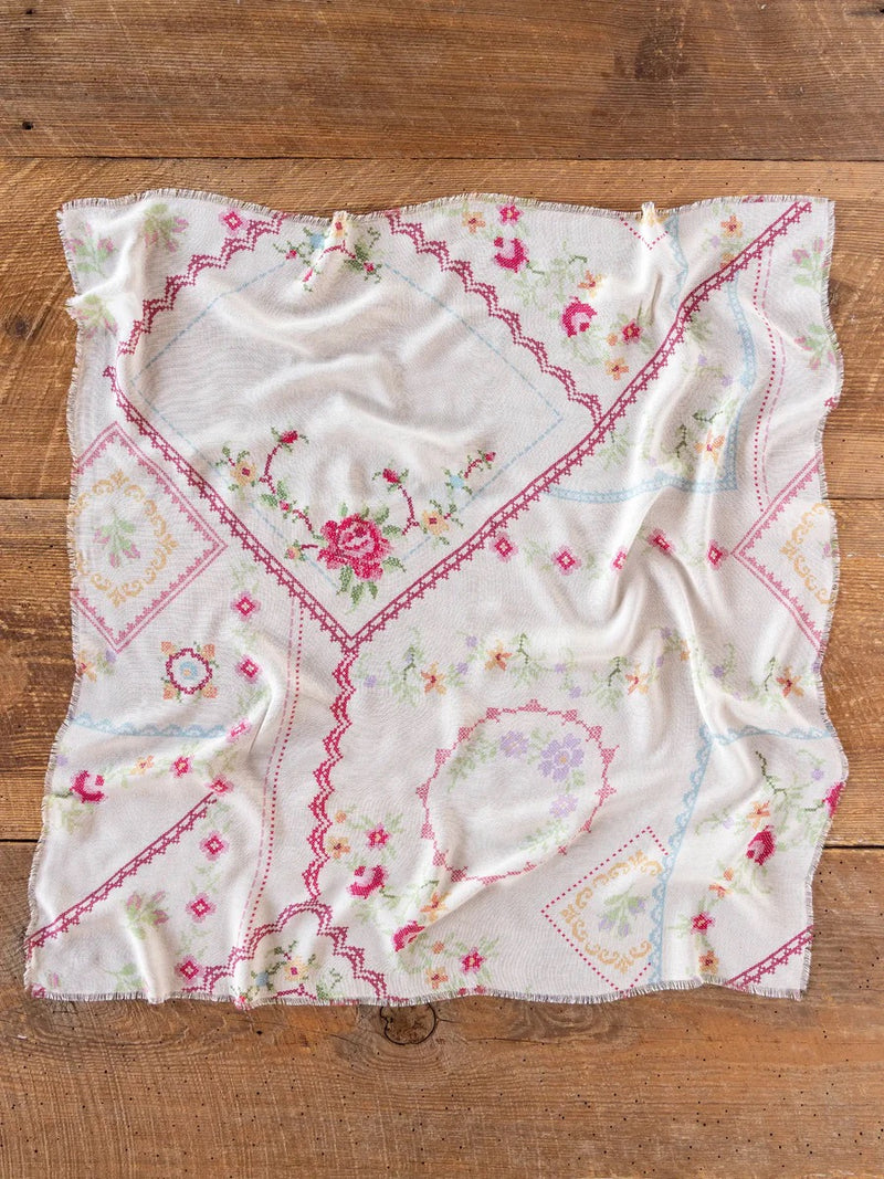 Natural Life® Boho Bandana Scarf - Heirloom Cross Stitch Ivory