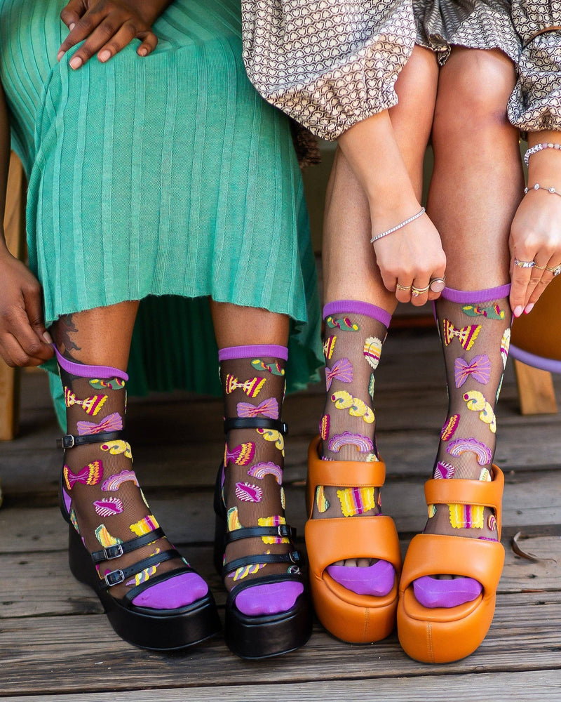 Sock Candy - Pasta Lover Black Sheer Crew Sock