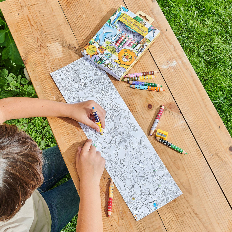 Eeboo Animal Color eeBoo - Wild Animals Biggie Pencils with Fold-Out Mini Mural Bundle ...