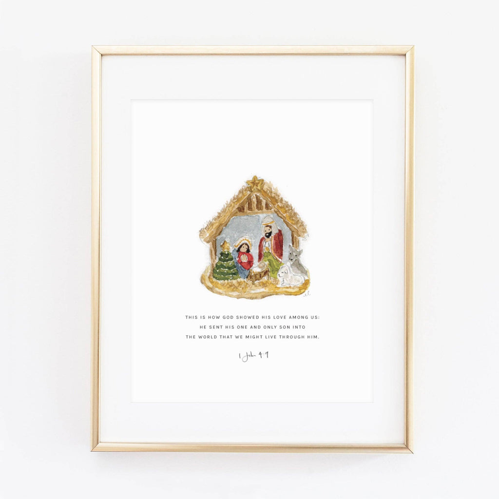 emily lex studio - 1 john 4:9 nativity ornament scripture print