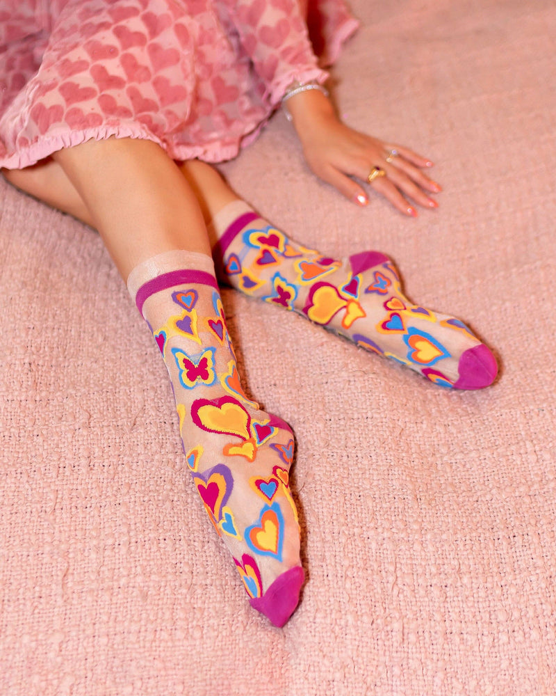 Sock Candy - Y2K Hearts Ruffle Sheer Crew Sock