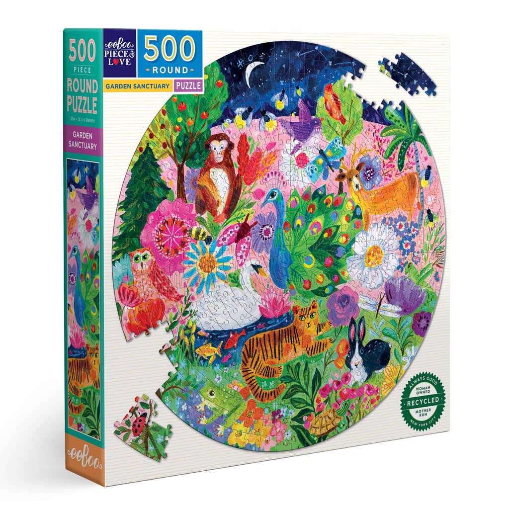 eeBoo - Garden Sanctuary 500 Piece Round Adult Jigsaw Puzzle