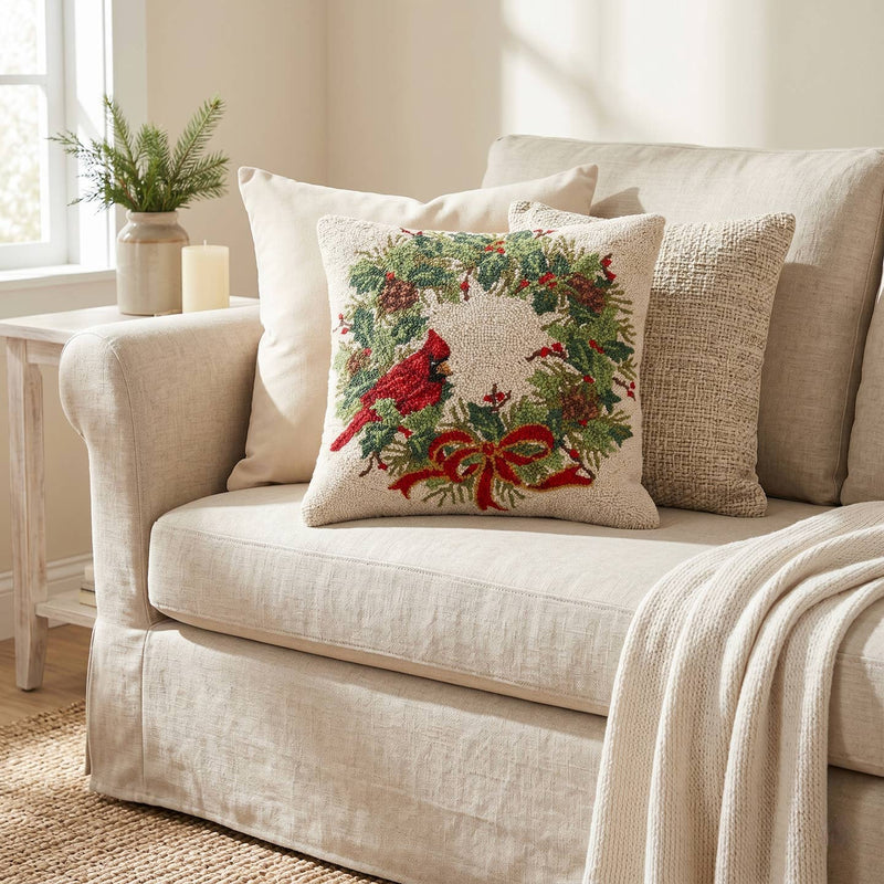 Peking Handicraft - CARDINAL WREATH HOOK PILLOW - The Pillow Shop