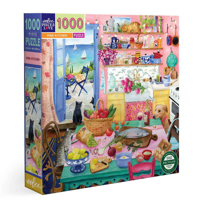 eeBoo - Pink Kitchen 1000  Piece Square Puzzle