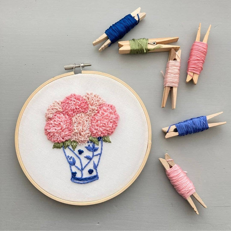 And Other Adventures Embroidery Co - Embroidery Kit - Ginger Jar with Pink Dahlias - Intermediate