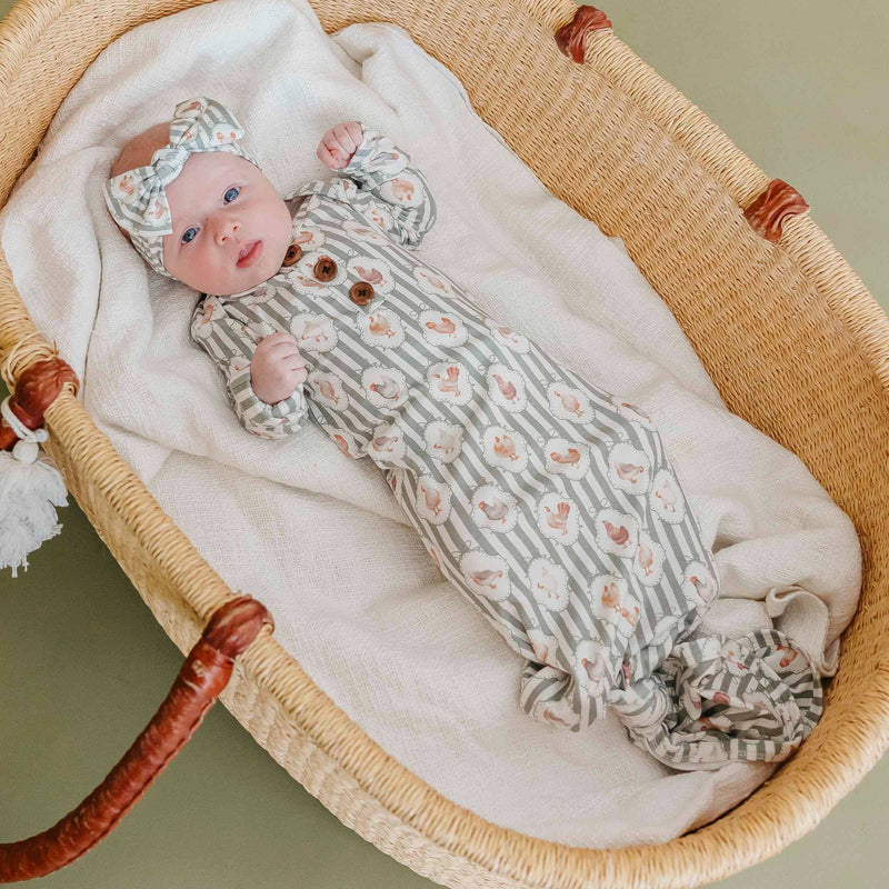 Copper Pearl - Wood Button Newborn Knotted Gown - Constance