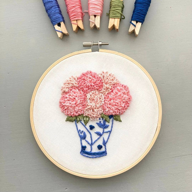 And Other Adventures Embroidery Co - Embroidery Kit - Ginger Jar with Pink Dahlias - Intermediate