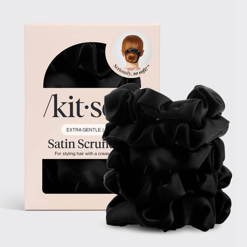 KITSCH - Black Satin Sleep Scrunchies 5pc Set