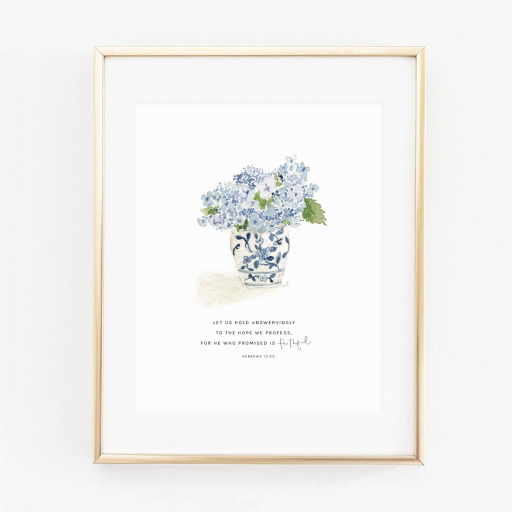emily lex studio - Hebrews 10:23 hydrangea bouquet scripture print