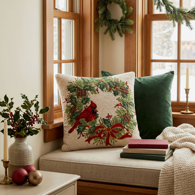 Peking Handicraft - CARDINAL WREATH HOOK PILLOW - The Pillow Shop