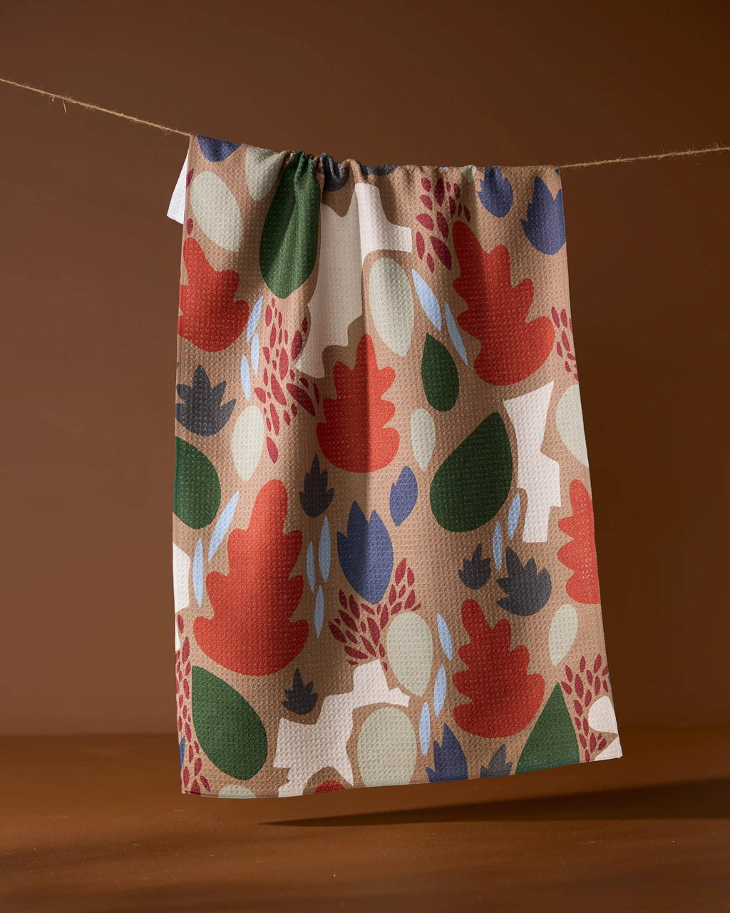 Geometry - Cut Paper Leaves Mocha Tea Towel