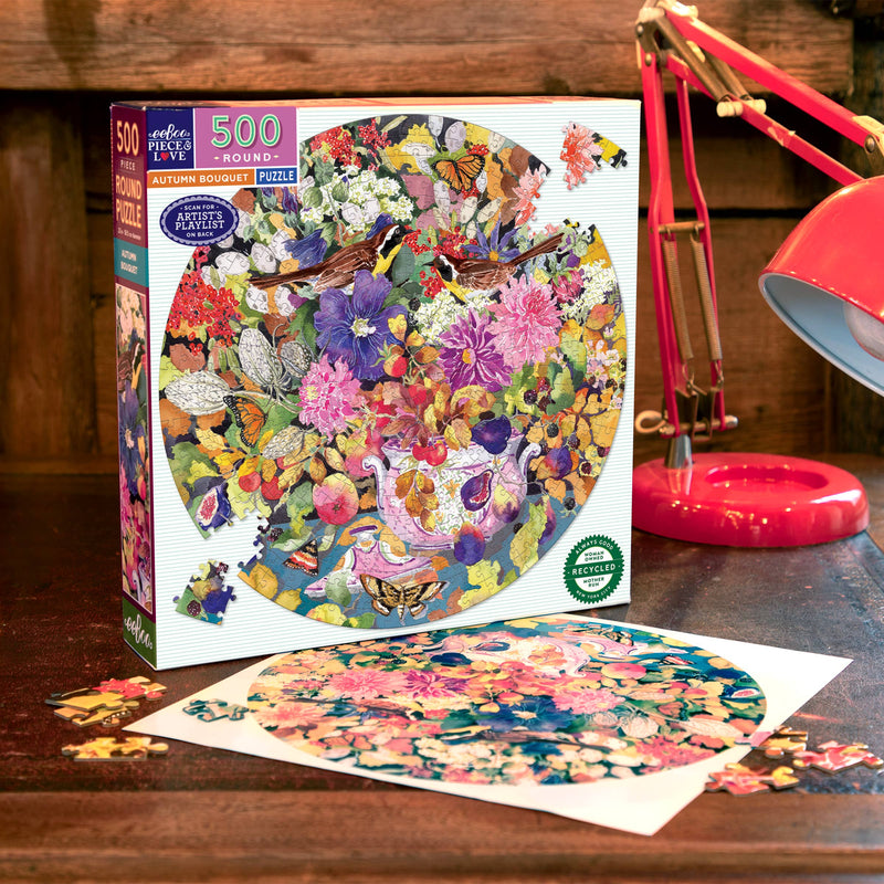 eeBoo - Autumn Bouquet 500 Piece Round Puzzle