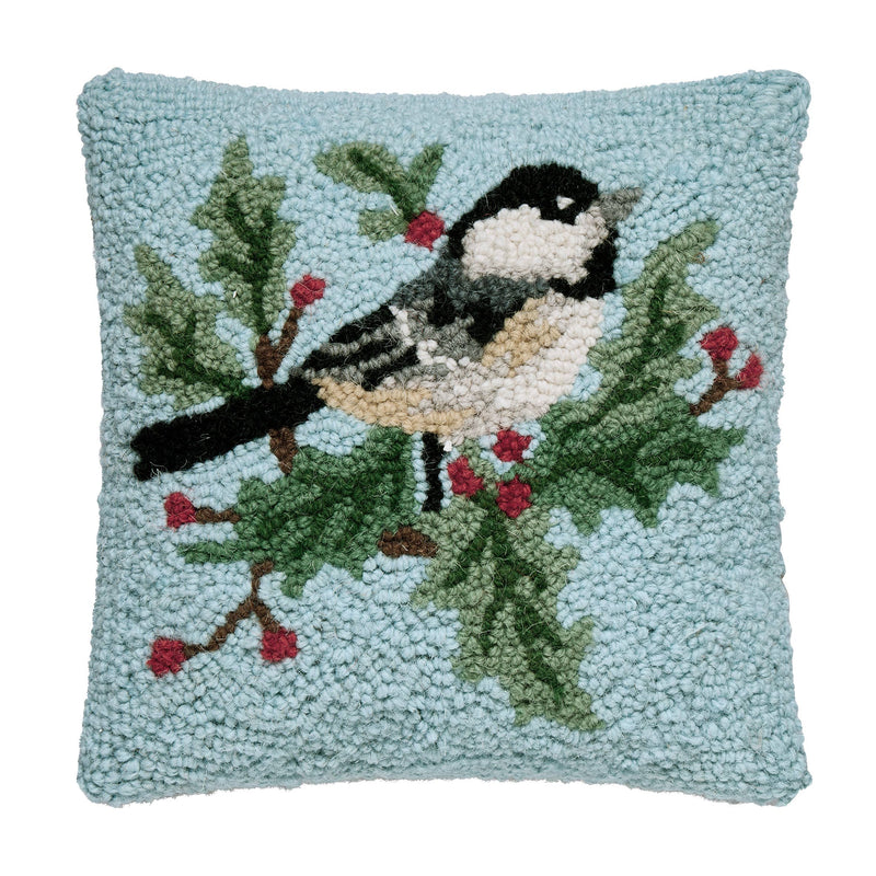 Peking Handicraft - Chickadee Holly Hook Pillow