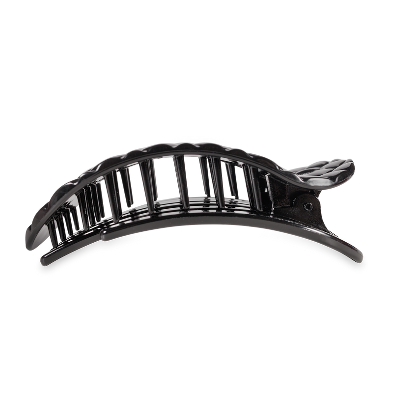 TELETIES - Flat Round Hair Clip | Large | Jet Black Quilted