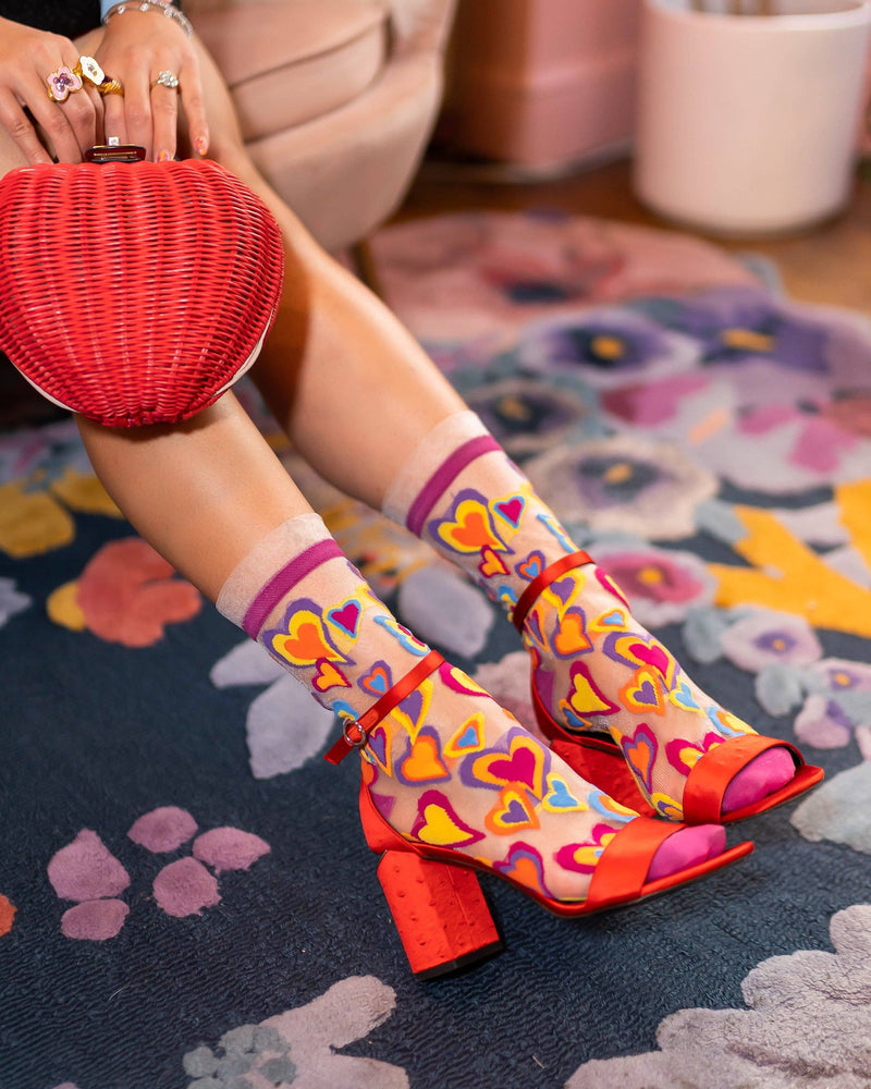 Sock Candy - Y2K Hearts Ruffle Sheer Crew Sock