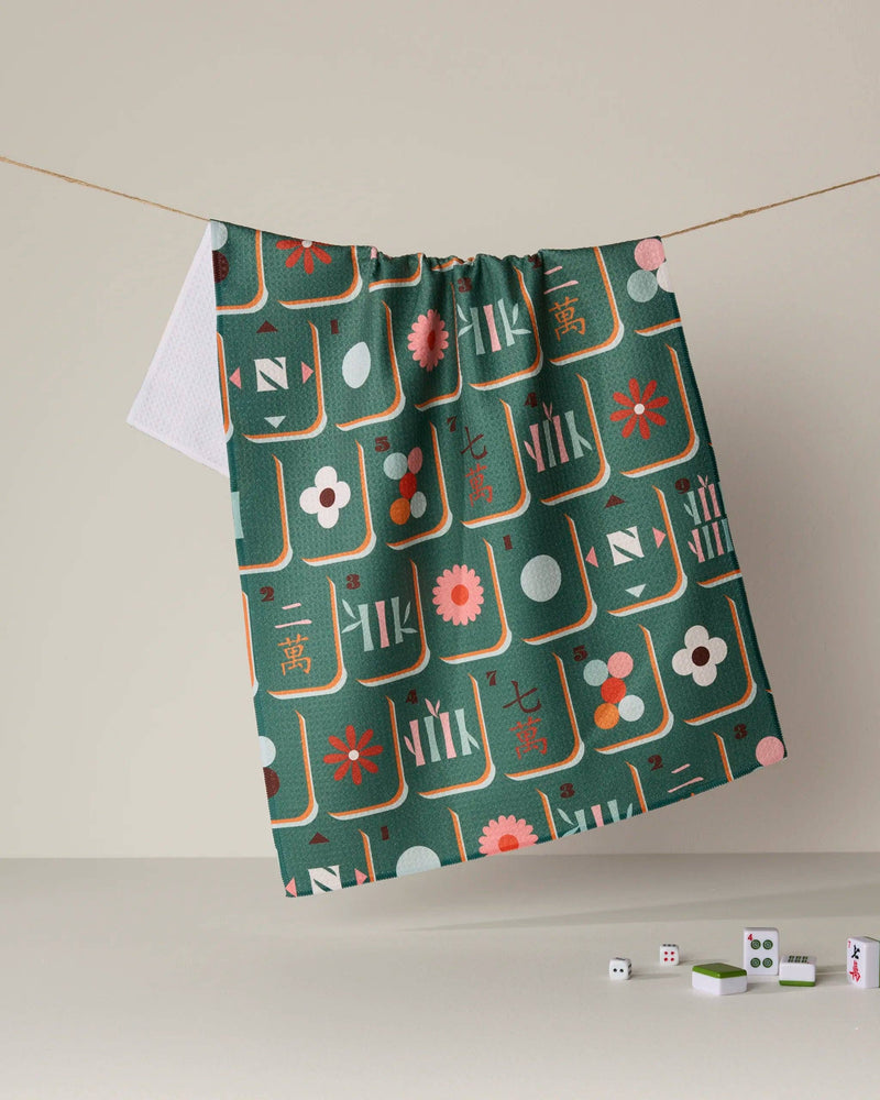 Geometry - Moss Tile Toss Tea Towel - Mahjong