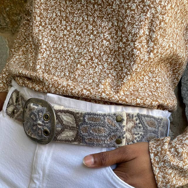 Jenny Krauss - Monochromatic Embroidered Wool Belt, Cream