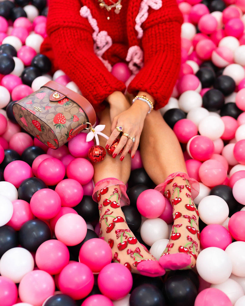 Sock Candy - Cherry Bow Ruffle Sheer Crew Sock