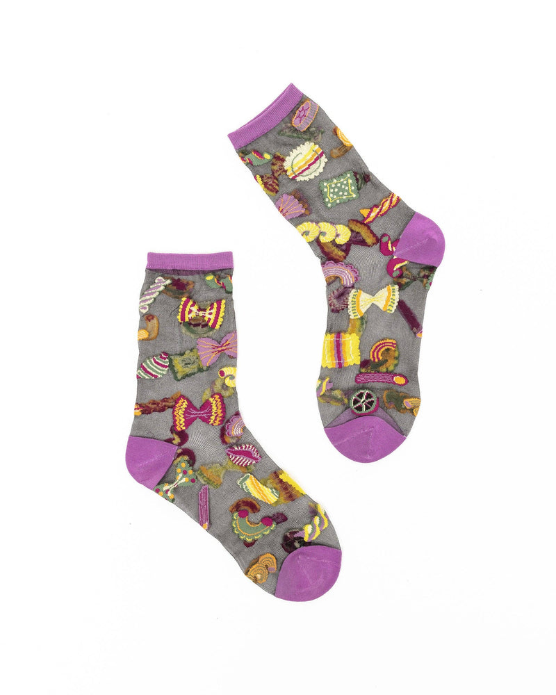 Sock Candy - Pasta Lover Black Sheer Crew Sock