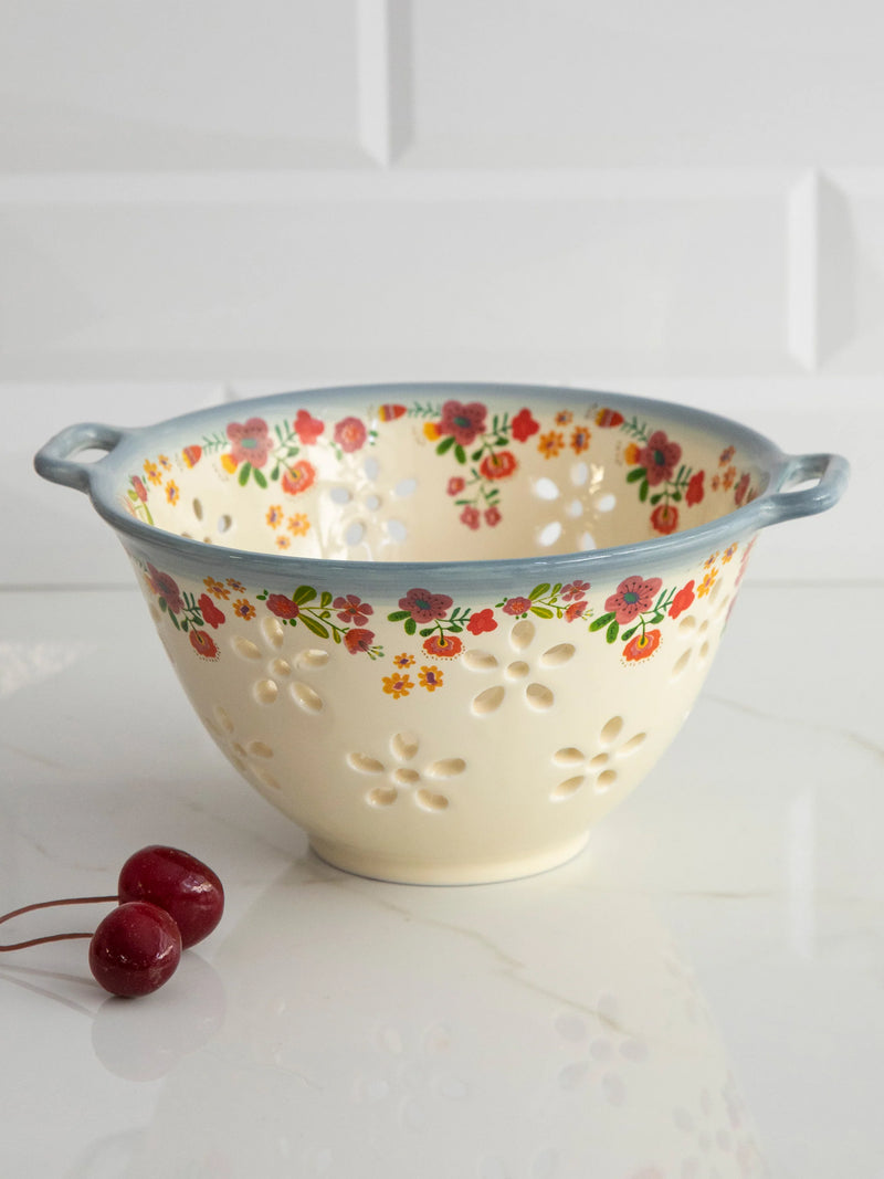 Natural Life Ceramic Berry Colander - Cream Floral