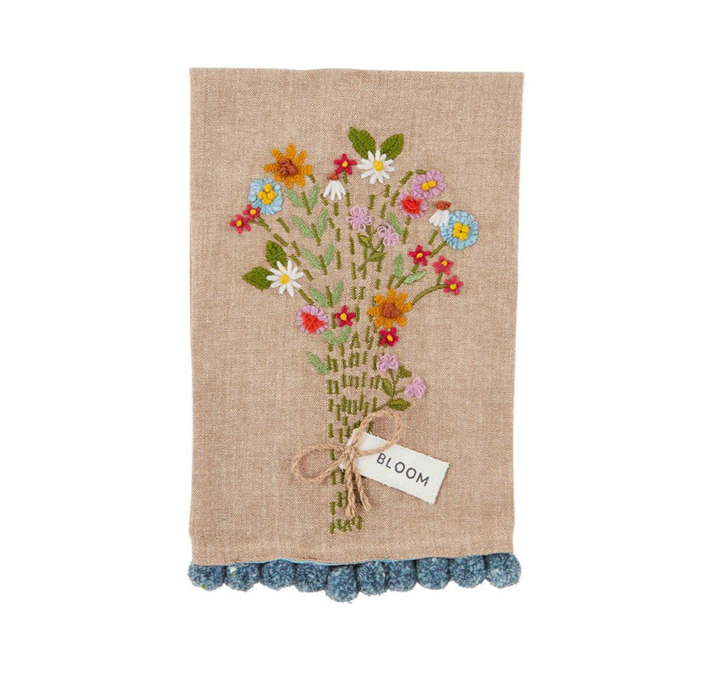 Mud Pie Floral Embroidery Pom Towels