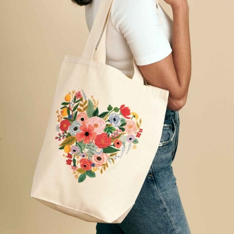 Floral Heart Canvas Tote Bag