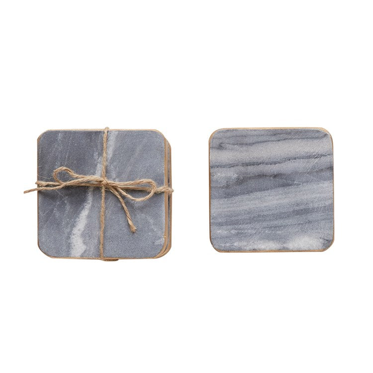 Creative Co-op - 4" Square Marble Coasters, Grey w/ Gold Edge, Set of 4