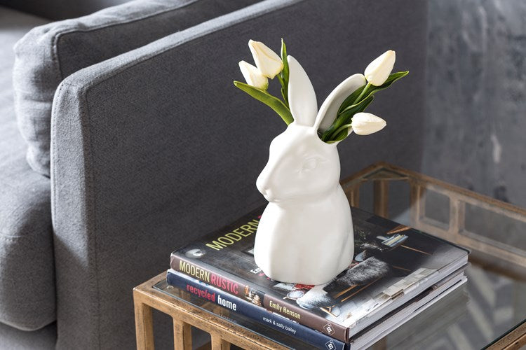 Creative Co-op 9"H Ceramic Rabbit Vase, Matte White Finish