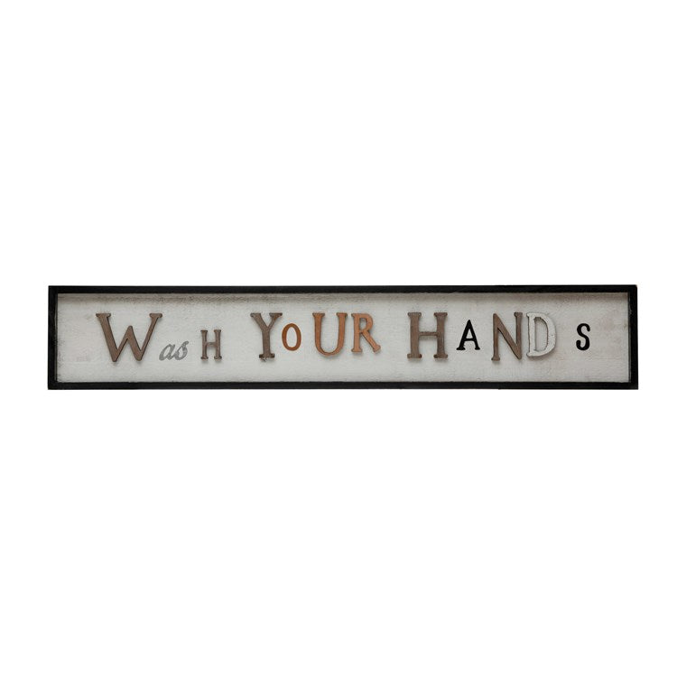 Creative Co-op MDF Framed Wall Decor "Wash Your Hands", Multi Color