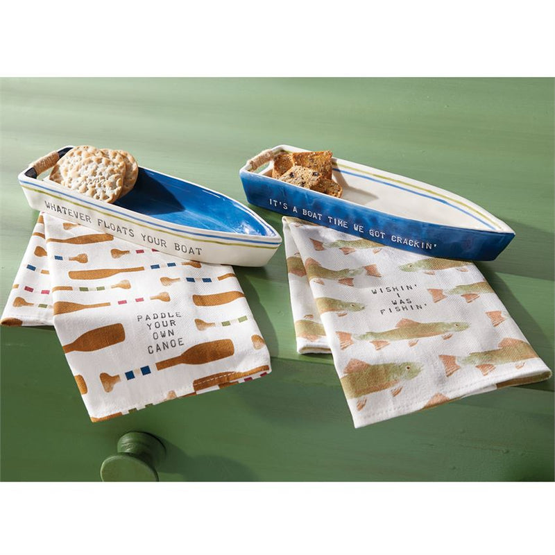 Mud Pie Ceramic Cracker Boat & Towel Set