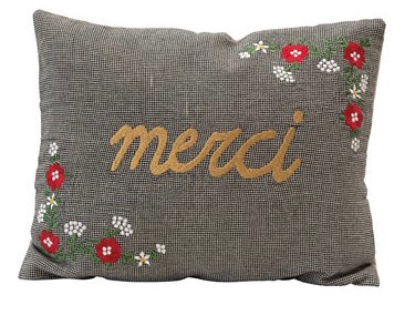 Creative Co-op Cotton Embroidered Lumbar Pillow w/ Florals & Metallic Words, 4 Styles