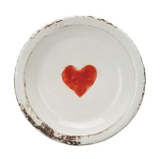 Creative Co-op 5" Round Decorative Terra-cotta Plate w/ Heart, Distressed Finish