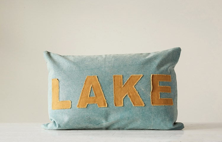 Creative Co-op Cotton Canvas Appliqued Pillow "Lake"