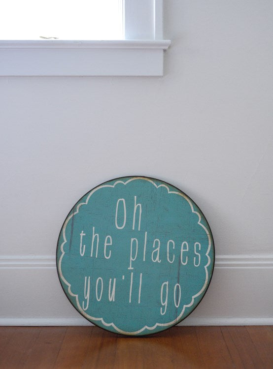 Creative Co-op 20" Round Metal Wall Decor "Oh The Places You'll Go"