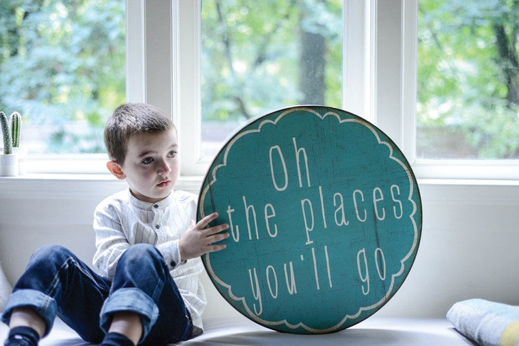 Creative Co-op 20" Round Metal Wall Decor "Oh The Places You'll Go"