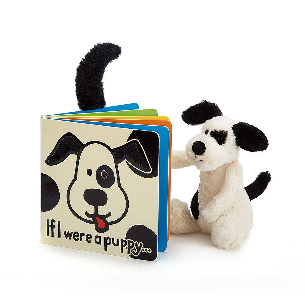 Jellycat If I were a Puppy Board Book and Small Bashful Black & Cream Puppy Plush Set