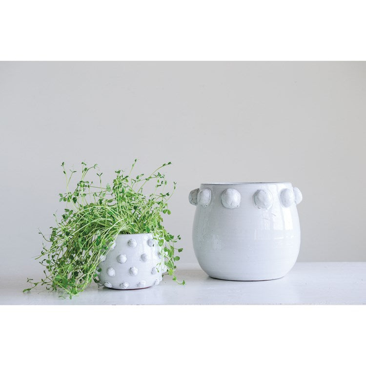 Creative Co-op Terra-cotta Planter, White w/ Raised Dots (Holds 5" Pot)