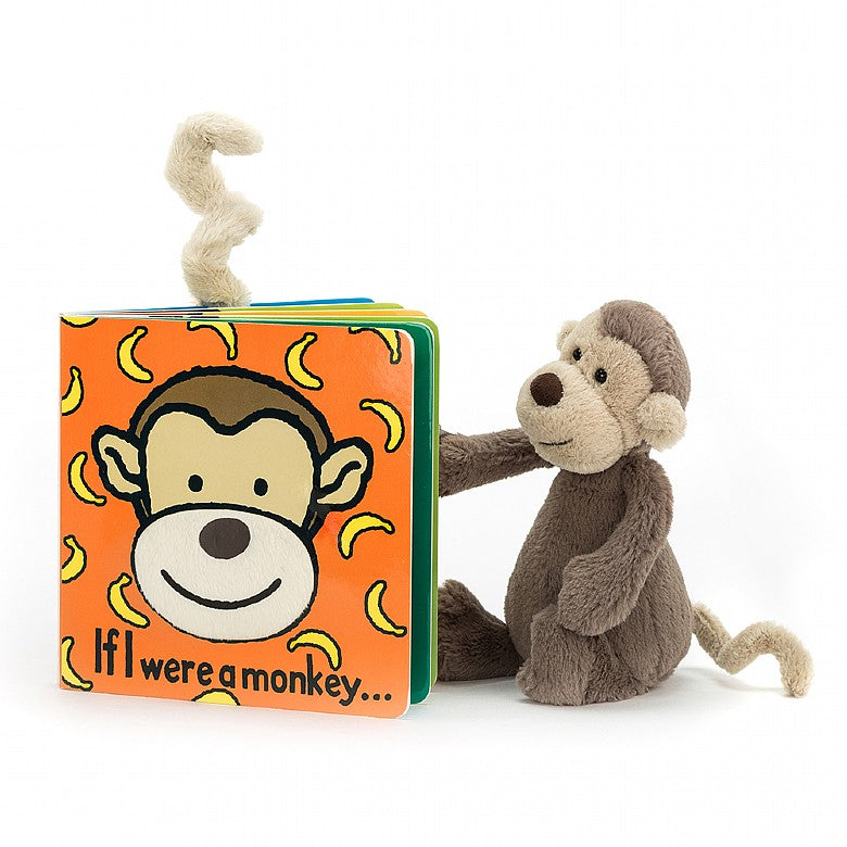 Jellycat If I Were A Monkey Book And Small Bashful Monkey Plush Set