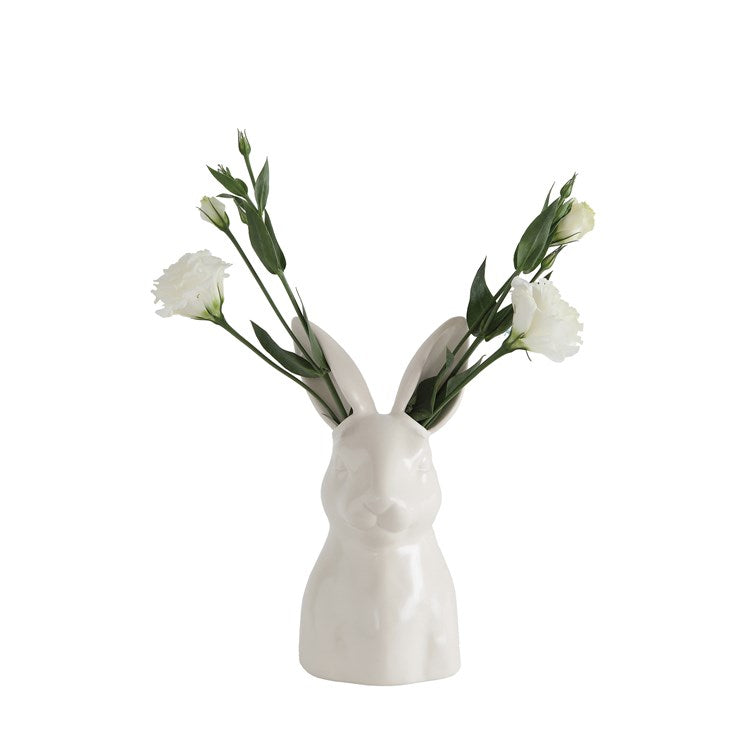 Creative Co-op 9"H Ceramic Rabbit Vase, Matte White Finish