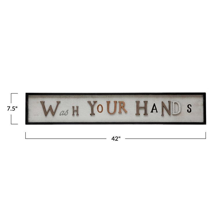 Creative Co-op MDF Framed Wall Decor "Wash Your Hands", Multi Color