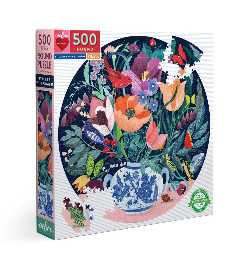 Eeboo Puzzles - Still Life with Flowers 500 Piece Round Puzzle