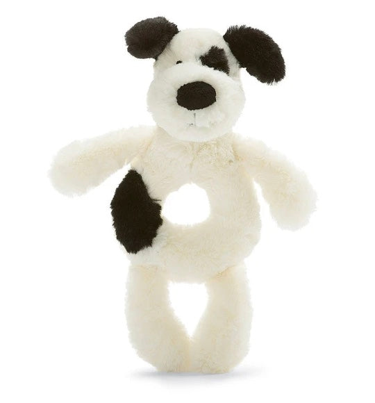 Jellycat Bashful Black & Cream Puppy Ring Rattler