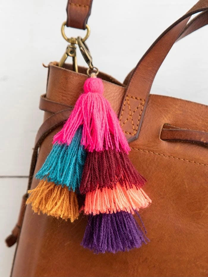 Natural Life Stacked Tassel Clip - Hot Pink